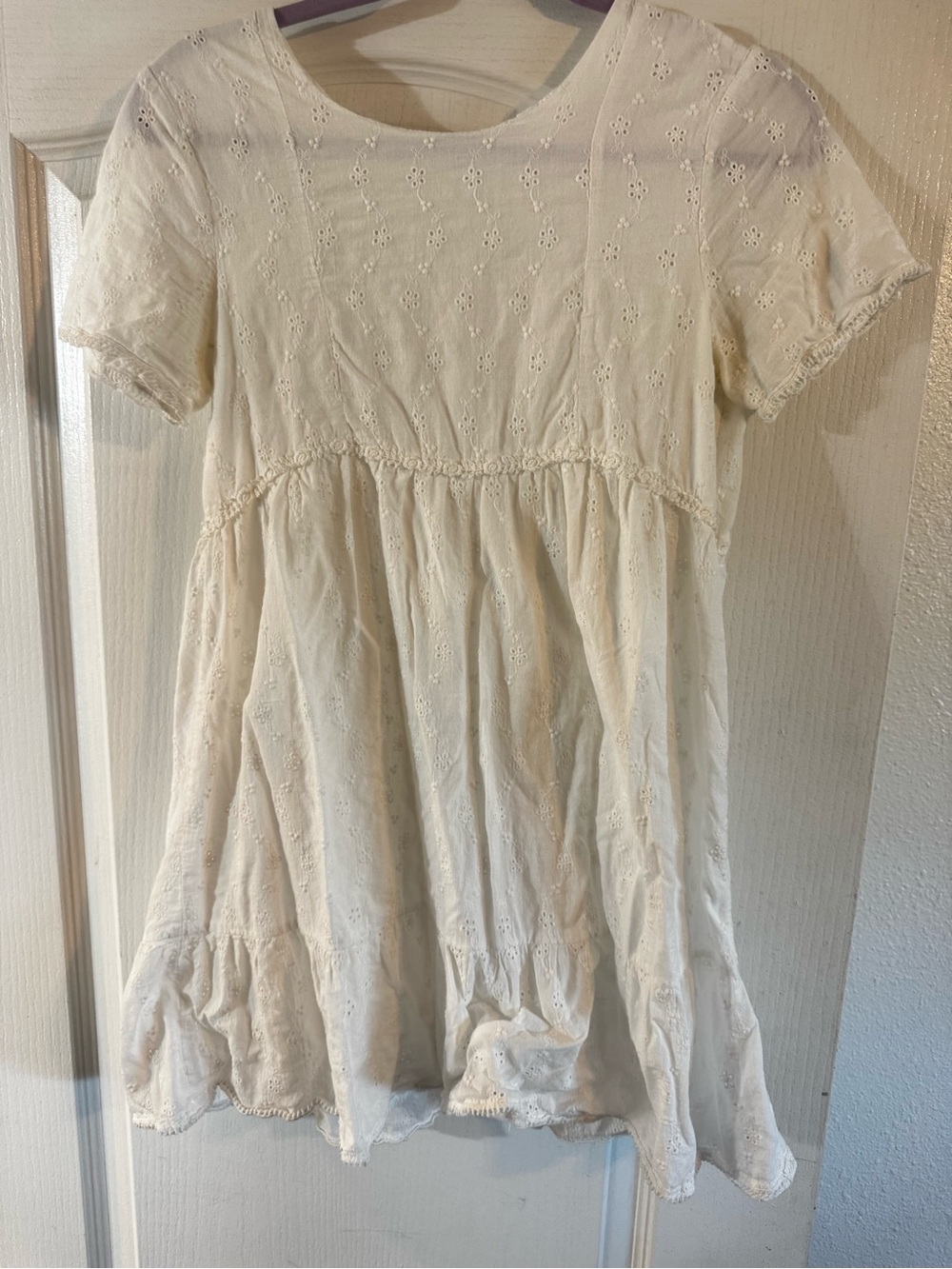 Cream Eyelet Short Sleeve babydoll Dress